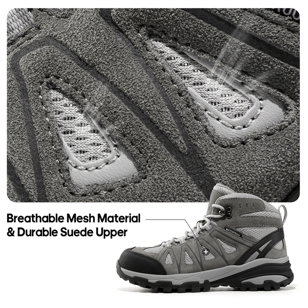 Women's Suede Waterproof Hiking Boots 【Wide Fit】 - LIGHT GREY - 9